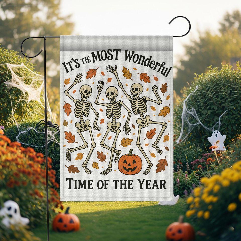 Funny Dancing Skeletons Halloween Garden Flag: Spooky Fall Decor