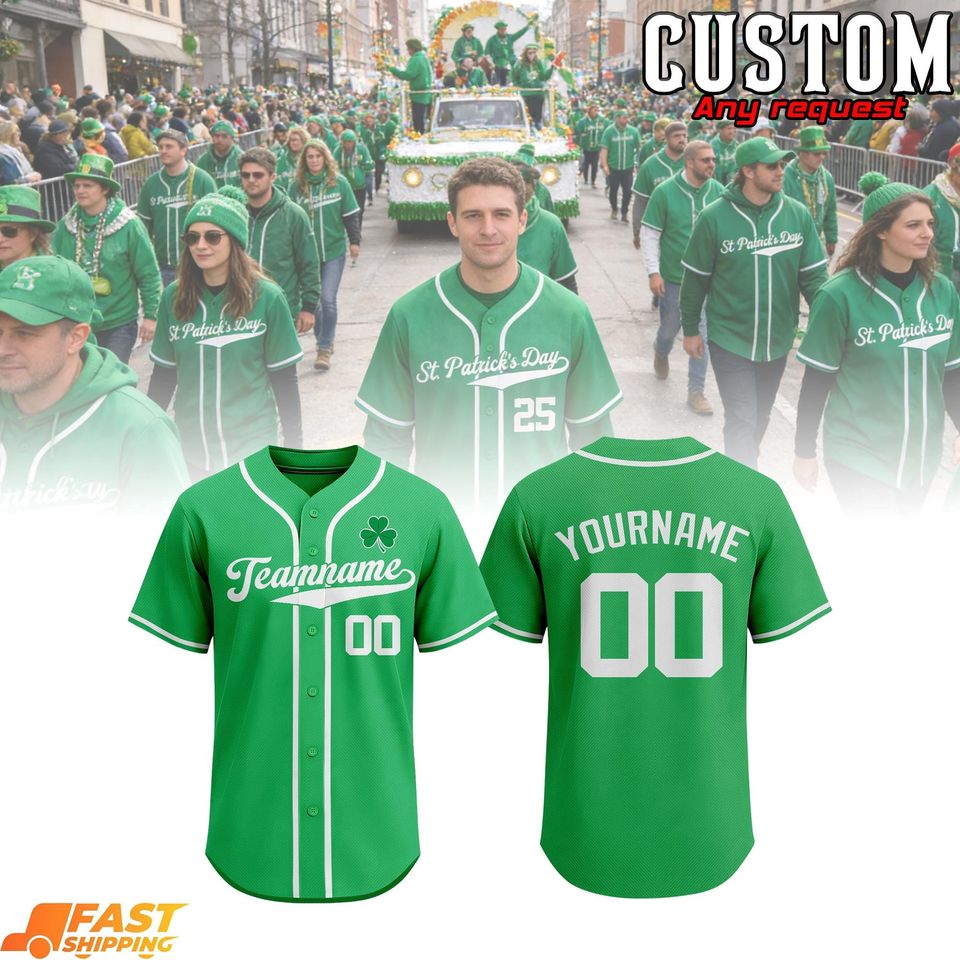 Custom Baseball JerseyPersonalized Name Number Logo, Lucky Team uniform, St. Patrick's Day Birthday Gift for Men Women Kid Toddler Fans