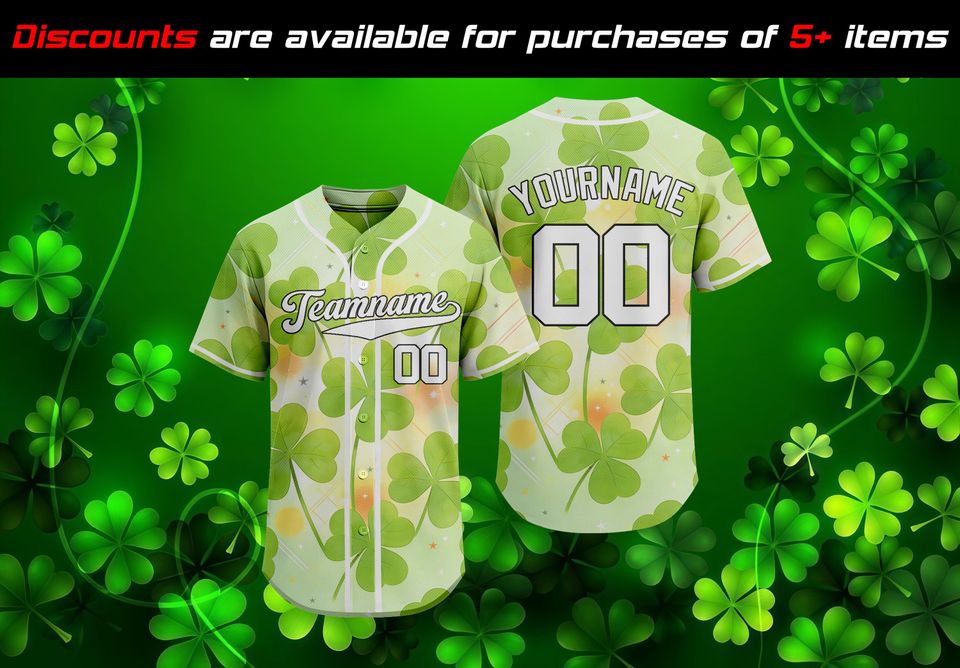 Custom Baseball JerseyPersonalized Name Number Logo, Lucky Team uniform, St. Patrick's Day Birthday Gift for Men Women Kid Toddler Fans