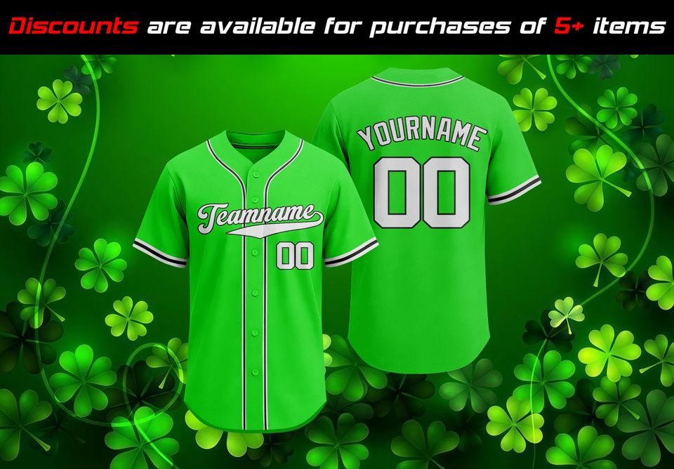 Custom Baseball JerseyPersonalized Name Number Logo, Lucky Team uniform, St. Patrick's Day Birthday Gift for Men Women Kid Toddler Fans