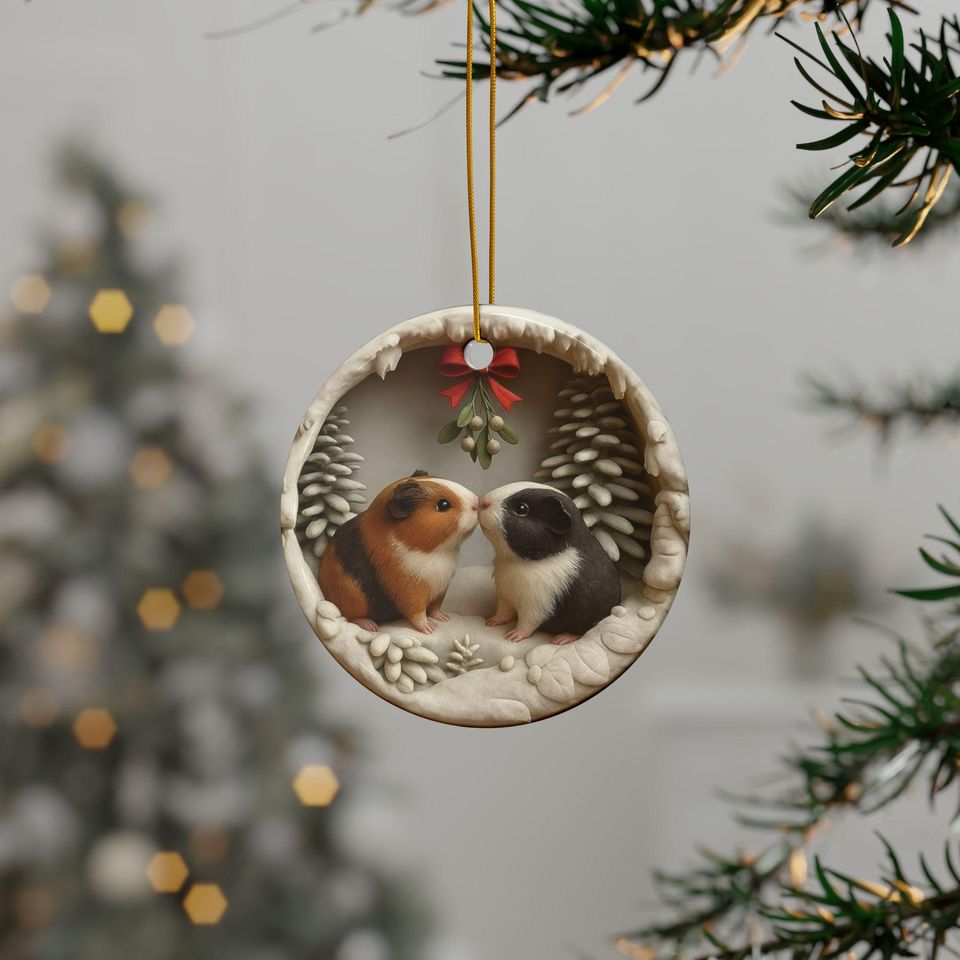 2D Guinea Pig Christmas Ornament  Double-Sided Ceramic Keepsake