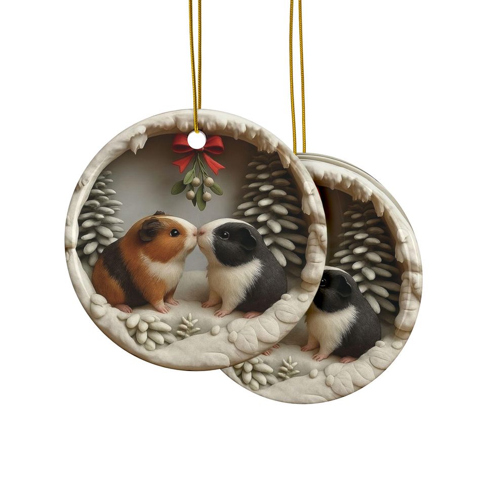 2D Guinea Pig Christmas Ornament  Double-Sided Ceramic Keepsake