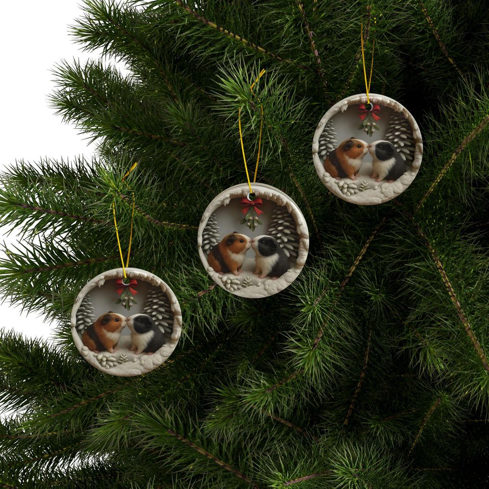 2D Guinea Pig Christmas Ornament  Double-Sided Ceramic Keepsake