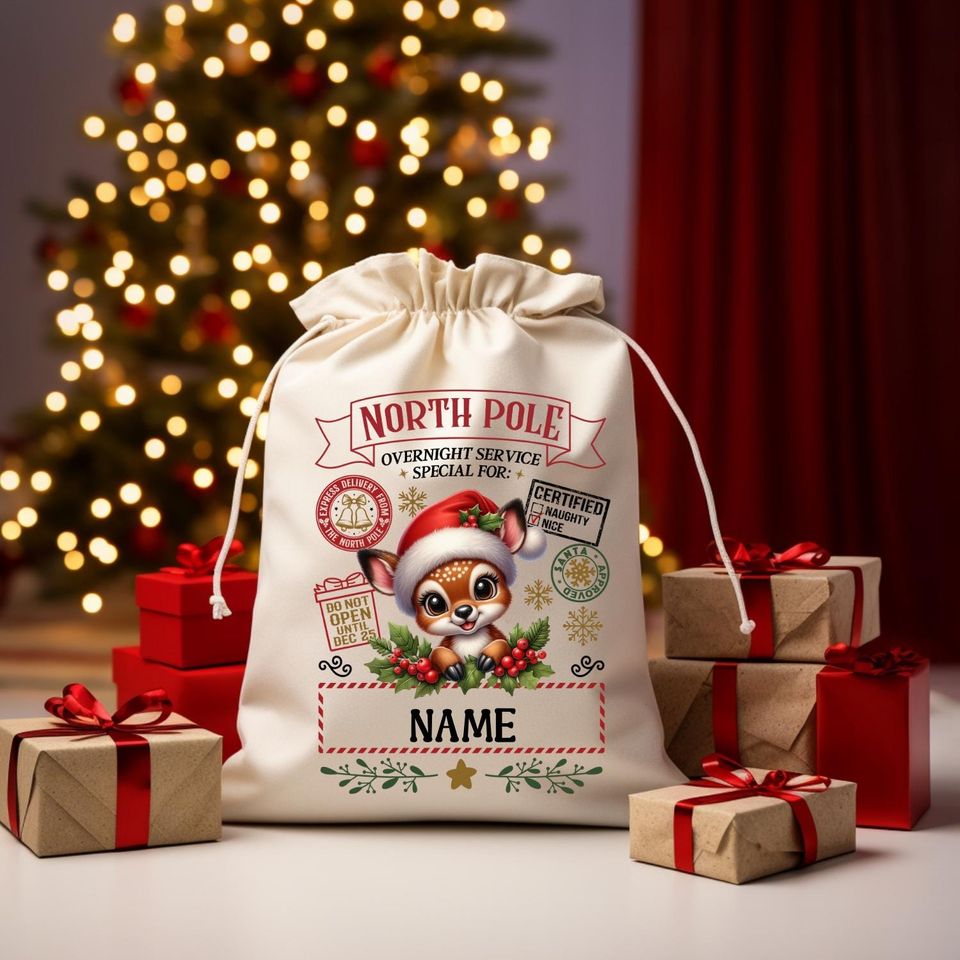 Personalized Santa Sack  North Pole Delivery Bag  Multiple Characters  Custom Name Gift Bag