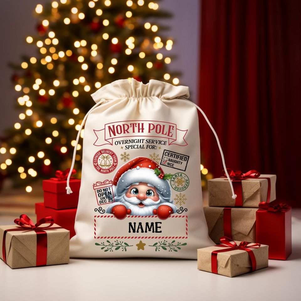 Personalized Santa Sack  North Pole Delivery Bag  Multiple Characters  Custom Name Gift Bag