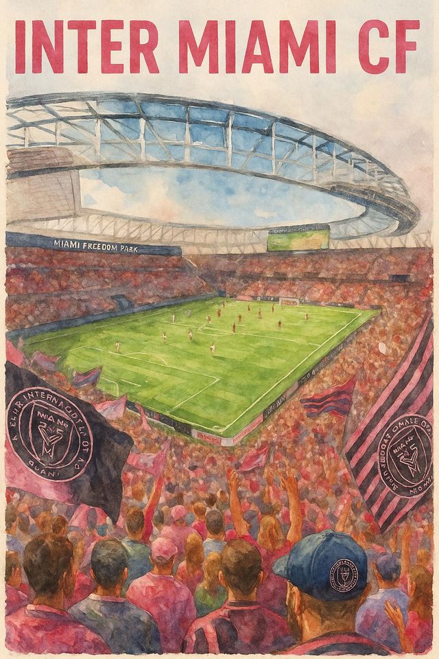 Inter Miami CF Watercolor Poster Miami Freedom Park MLS Vertical Print