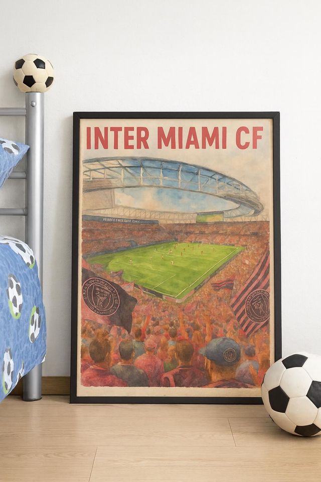 Inter Miami CF Watercolor Poster Miami Freedom Park MLS Vertical Print