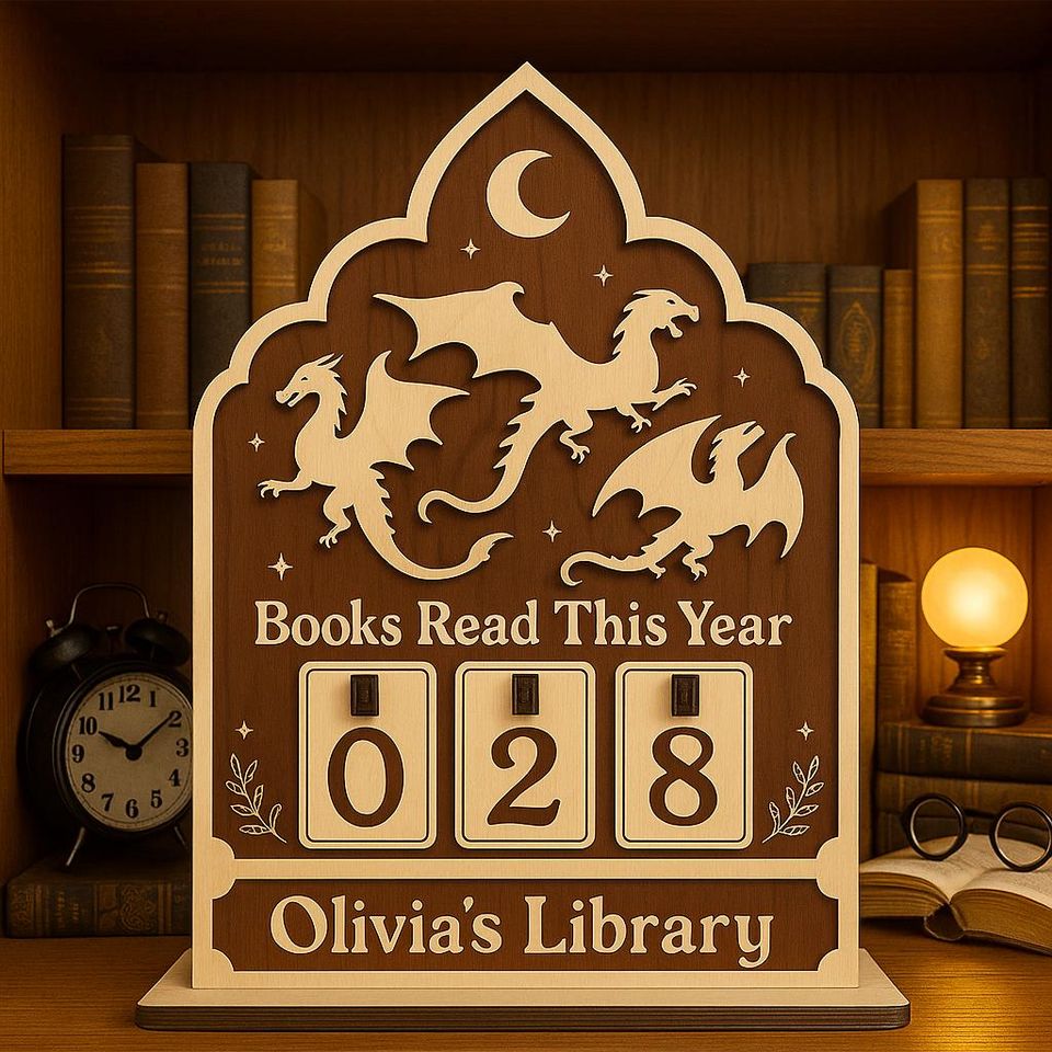 Personalized Reading Tracker Sign, Dragon Design, Book Lover Gift
