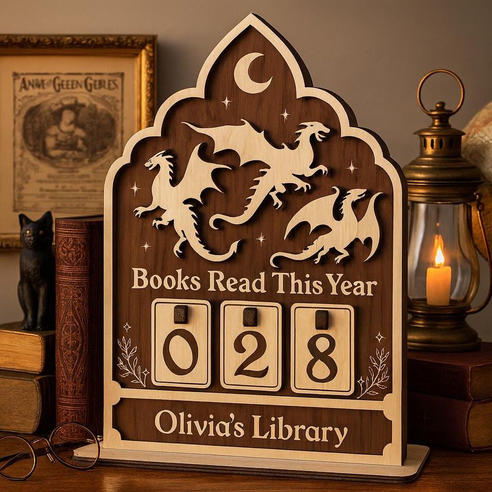 Personalized Reading Tracker Sign, Dragon Design, Book Lover Gift
