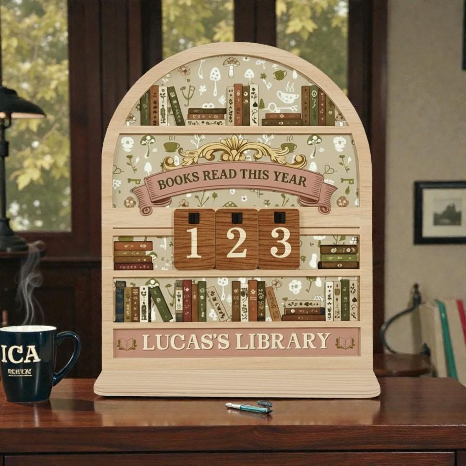 Custom Mushroom and Key Book Tracker, Personalized Forest Reading Sign, Whimsical Library Decor, Bookish Gift, Vintage Style Counter