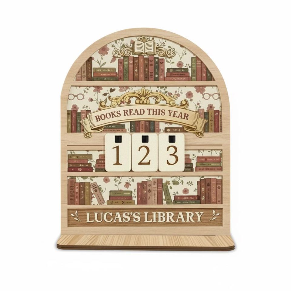 Library Personalized Vintage Floral Book Tracker, Custom Wood Reading Counter, Antique Style Library Sign, Gift for Book Lovers