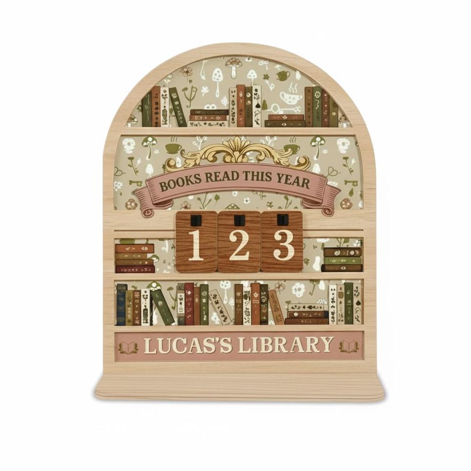 Custom Mushroom and Key Book Tracker, Personalized Forest Reading Sign, Whimsical Library Decor, Bookish Gift, Vintage Style Counter