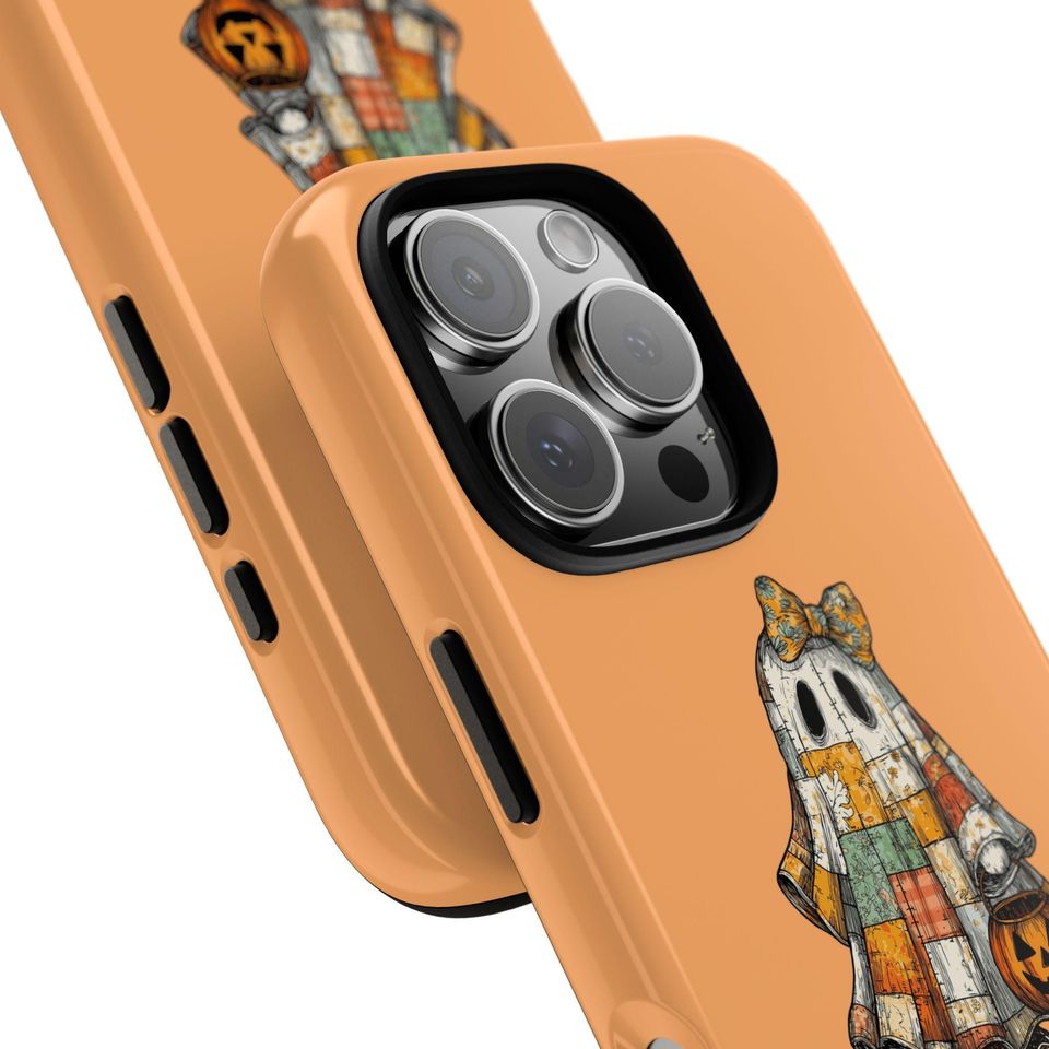 Halloween Ghost Phone Case, Orange Trick or Treat Aesthetic