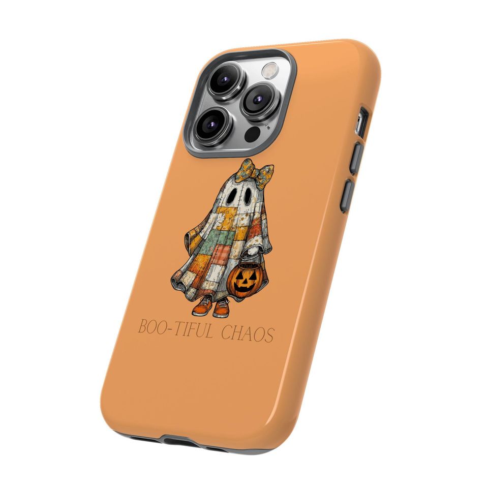 Halloween Ghost Phone Case, Orange Trick or Treat Aesthetic