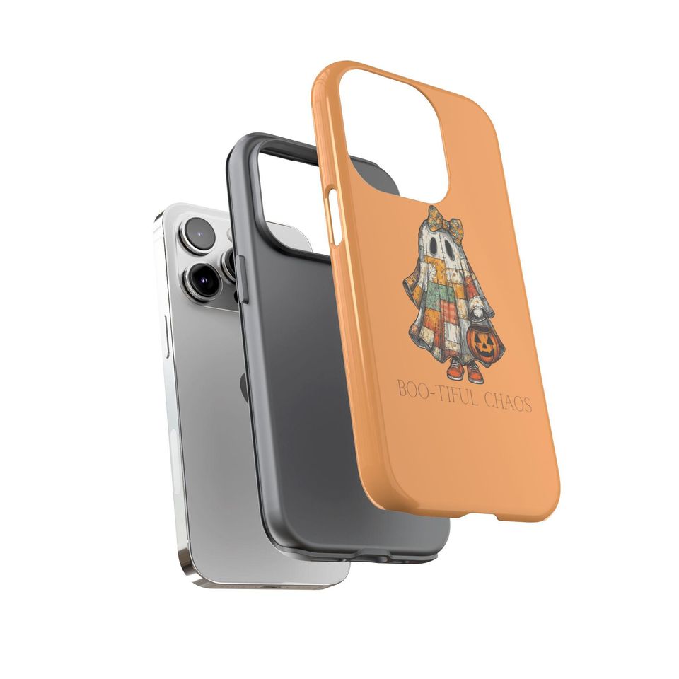 Halloween Ghost Phone Case, Orange Trick or Treat Aesthetic