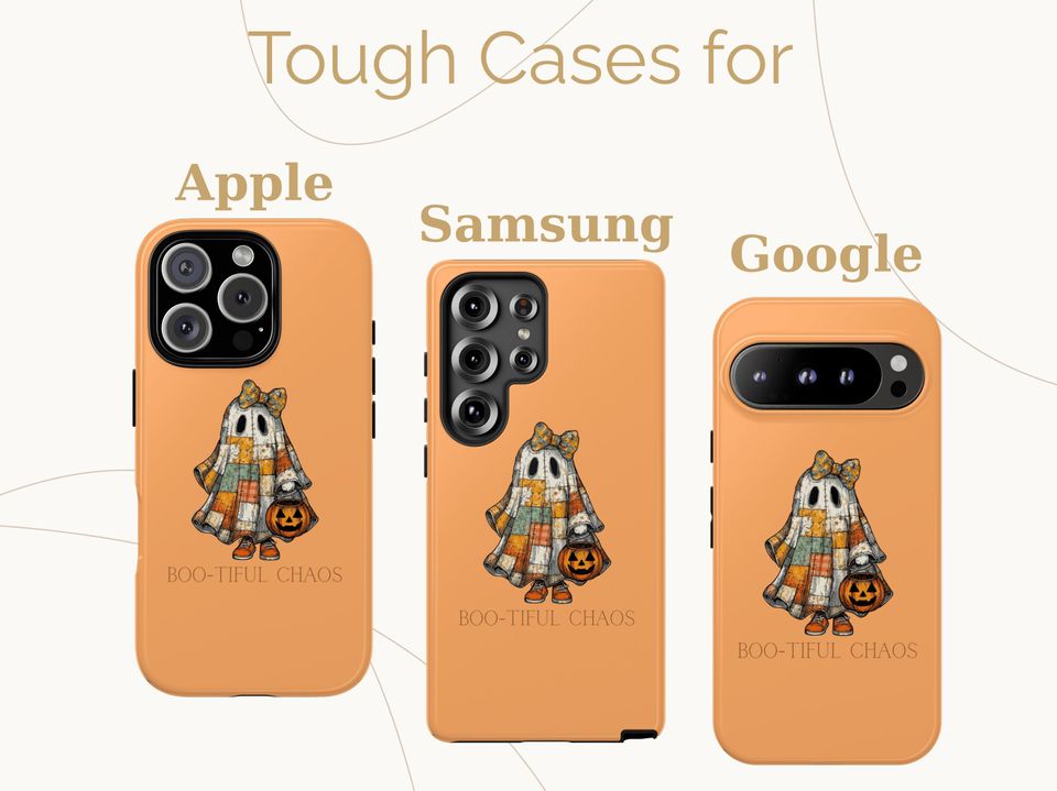 Halloween Ghost Phone Case, Orange Trick or Treat Aesthetic