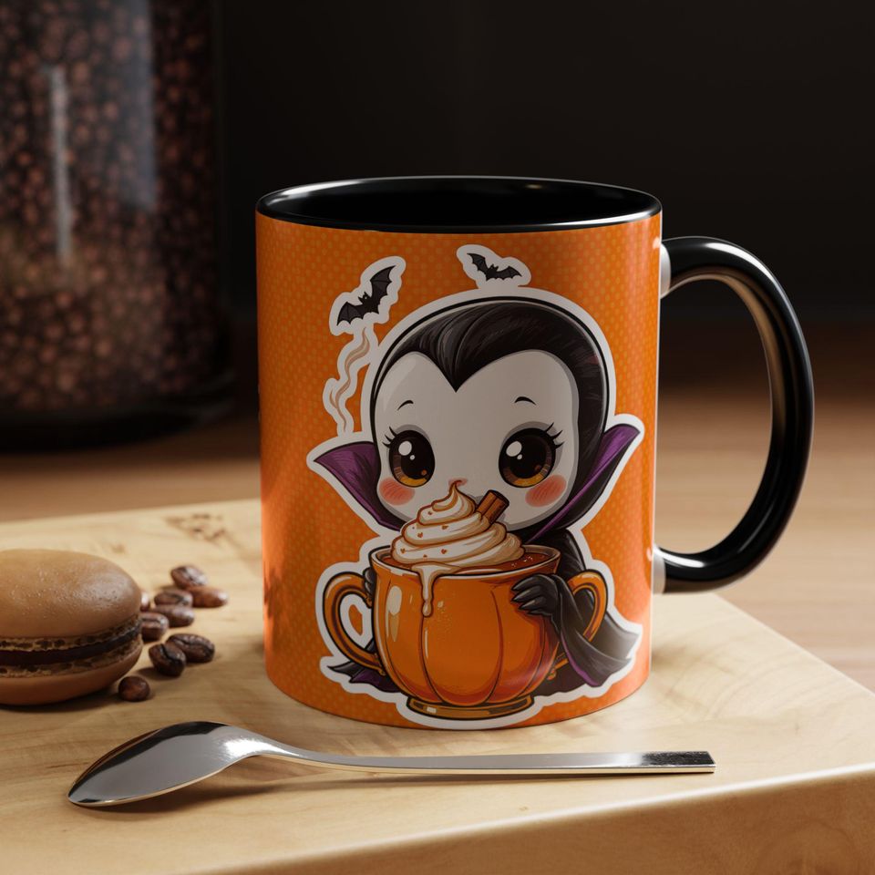 Pumpkin Spice Vampire Mug | Cute Halloween Accent Mug, Vampire Coffee Cup