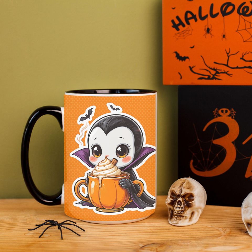 Pumpkin Spice Vampire Mug | Cute Halloween Accent Mug, Vampire Coffee Cup