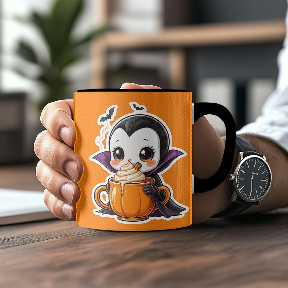 Pumpkin Spice Vampire Mug | Cute Halloween Accent Mug, Vampire Coffee Cup