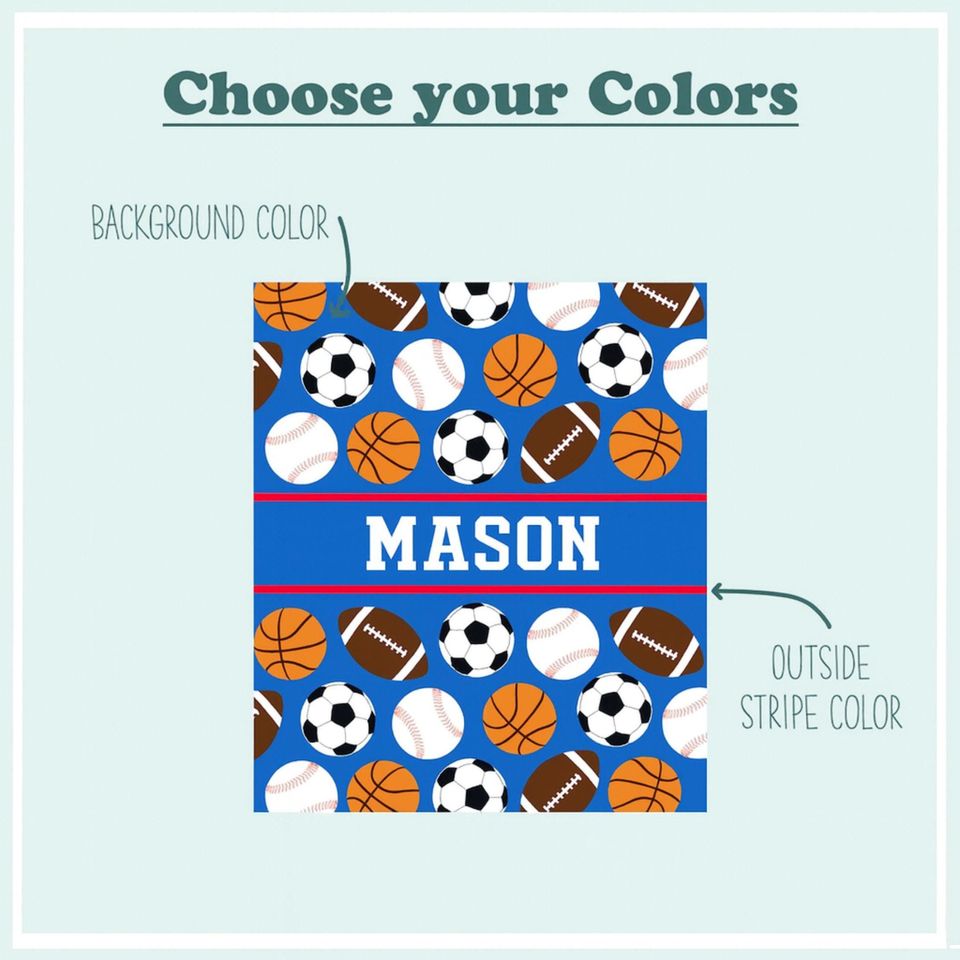 Personalized Kids Sports Blanket, Custom Blanket, Basketball Football Baseball Blanket, Gift for him, Team Gift