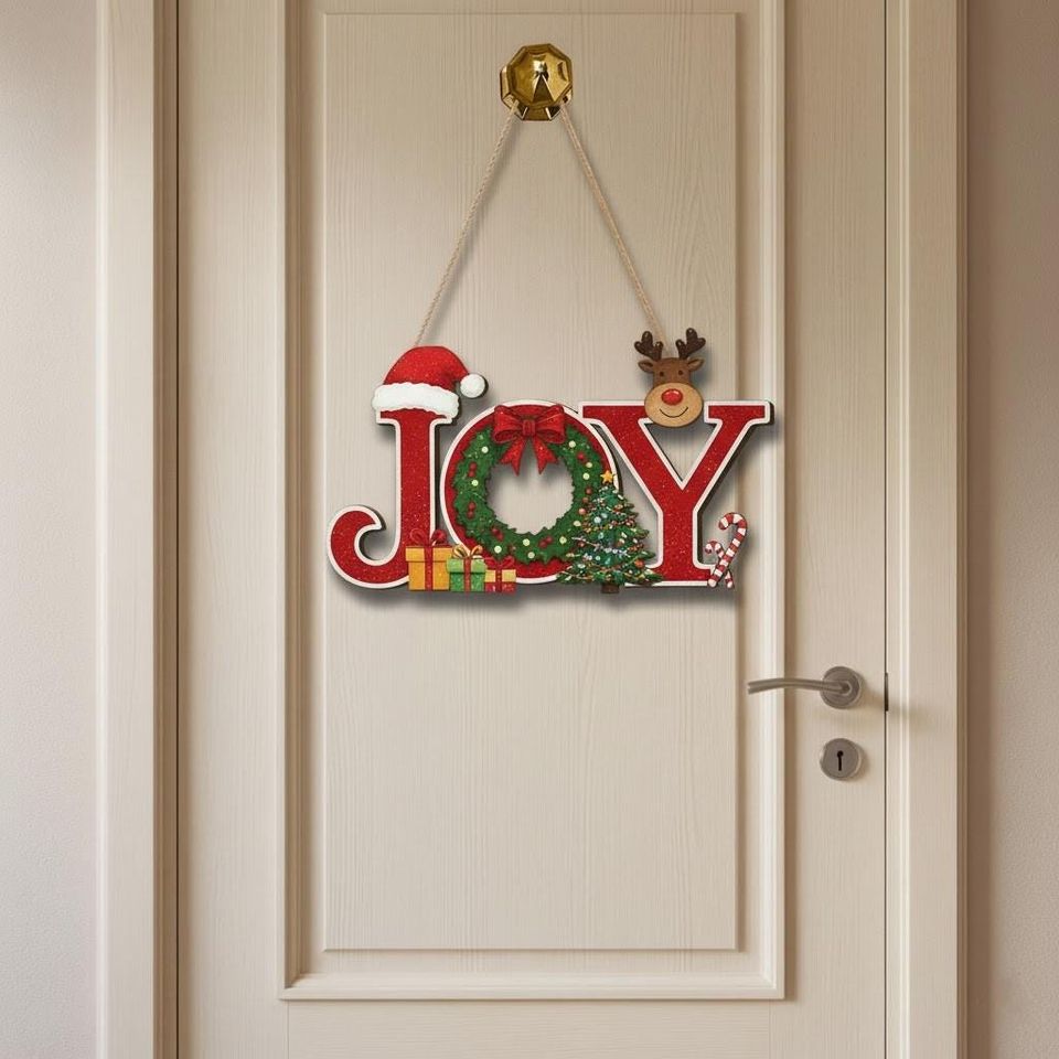 Wood Hanging Sign - JOY Christmas Design