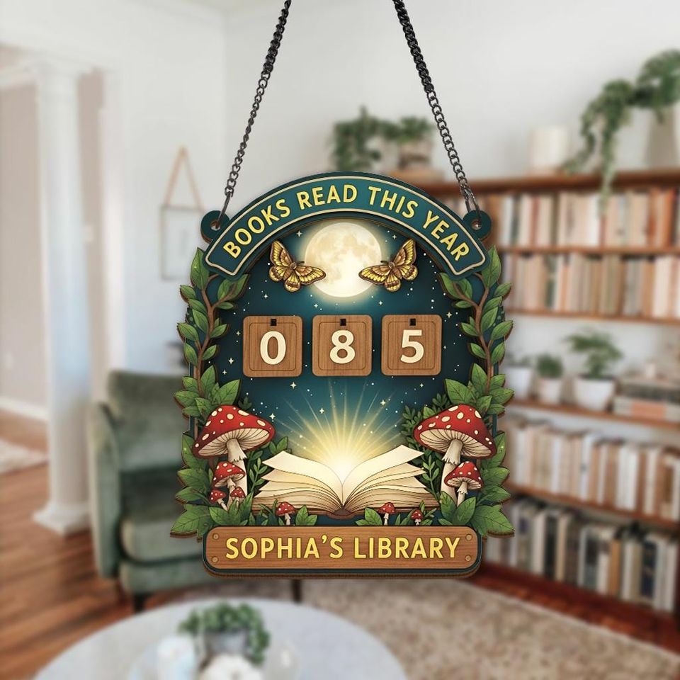Whimsical Book Tracker Sign, Books Read This Year Counter, Personalized Reading Tracker Gift for Book Lover or Library