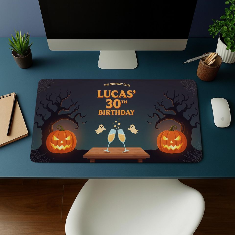 Halloween Birthday Desk Mat: Custom Spooky Pumpkin Party Decor