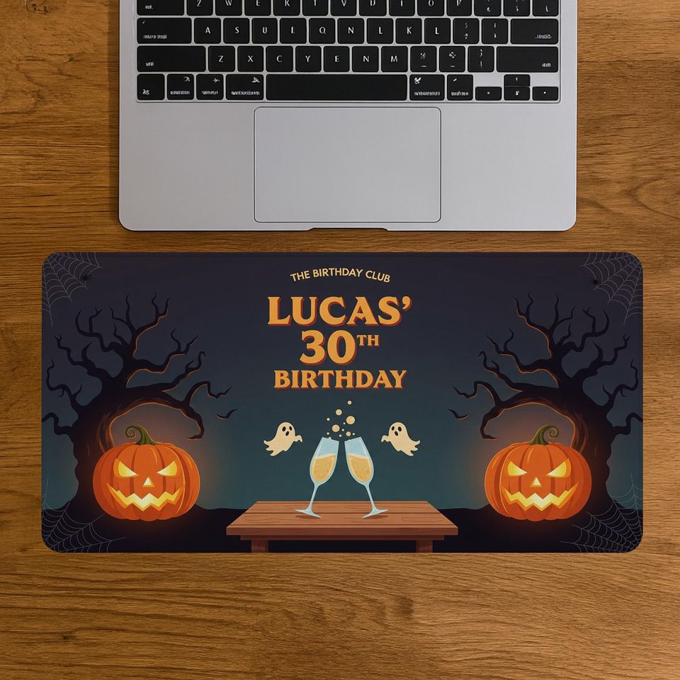 Halloween Birthday Desk Mat: Custom Spooky Pumpkin Party Decor