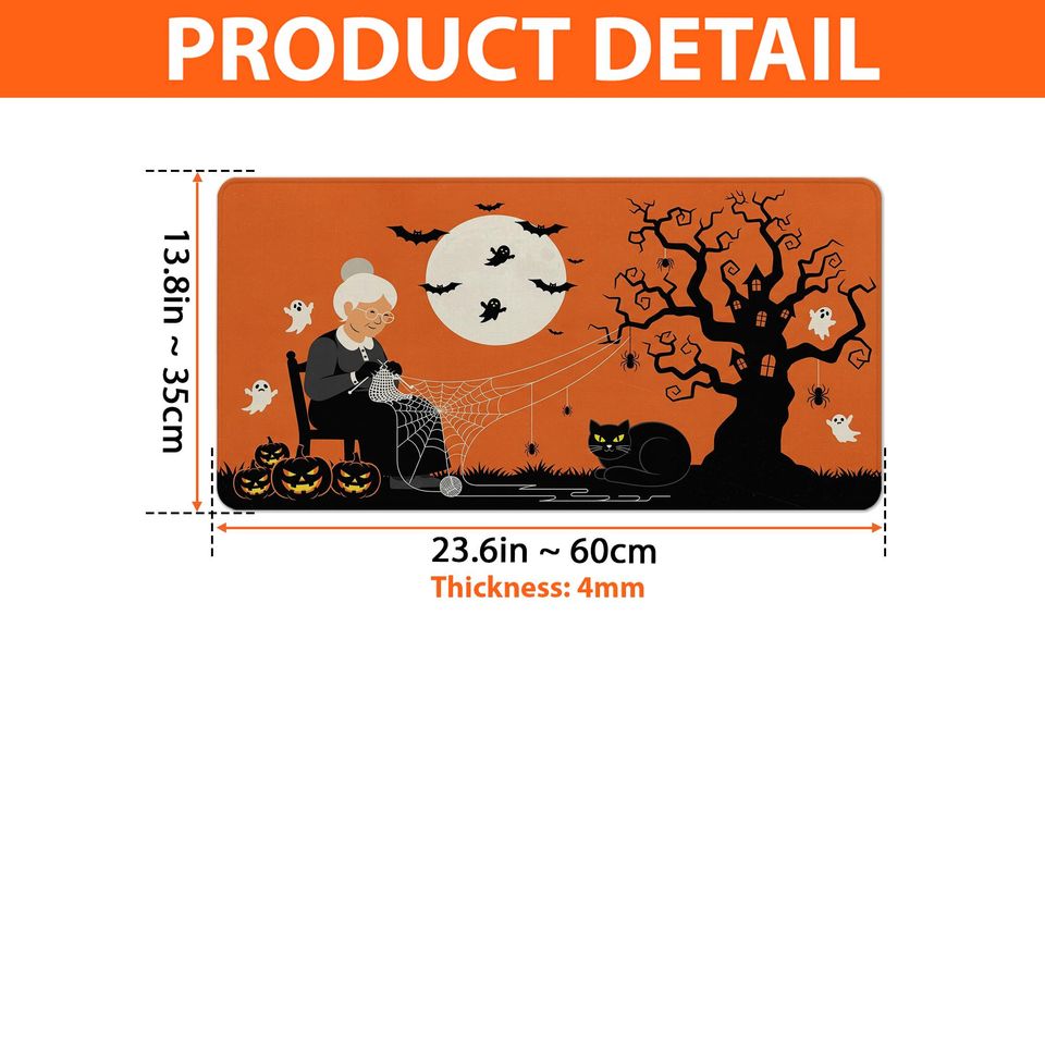 Spooky Halloween Desk Mat: Witch Cat, Pumpkin & Ghost Office Decor