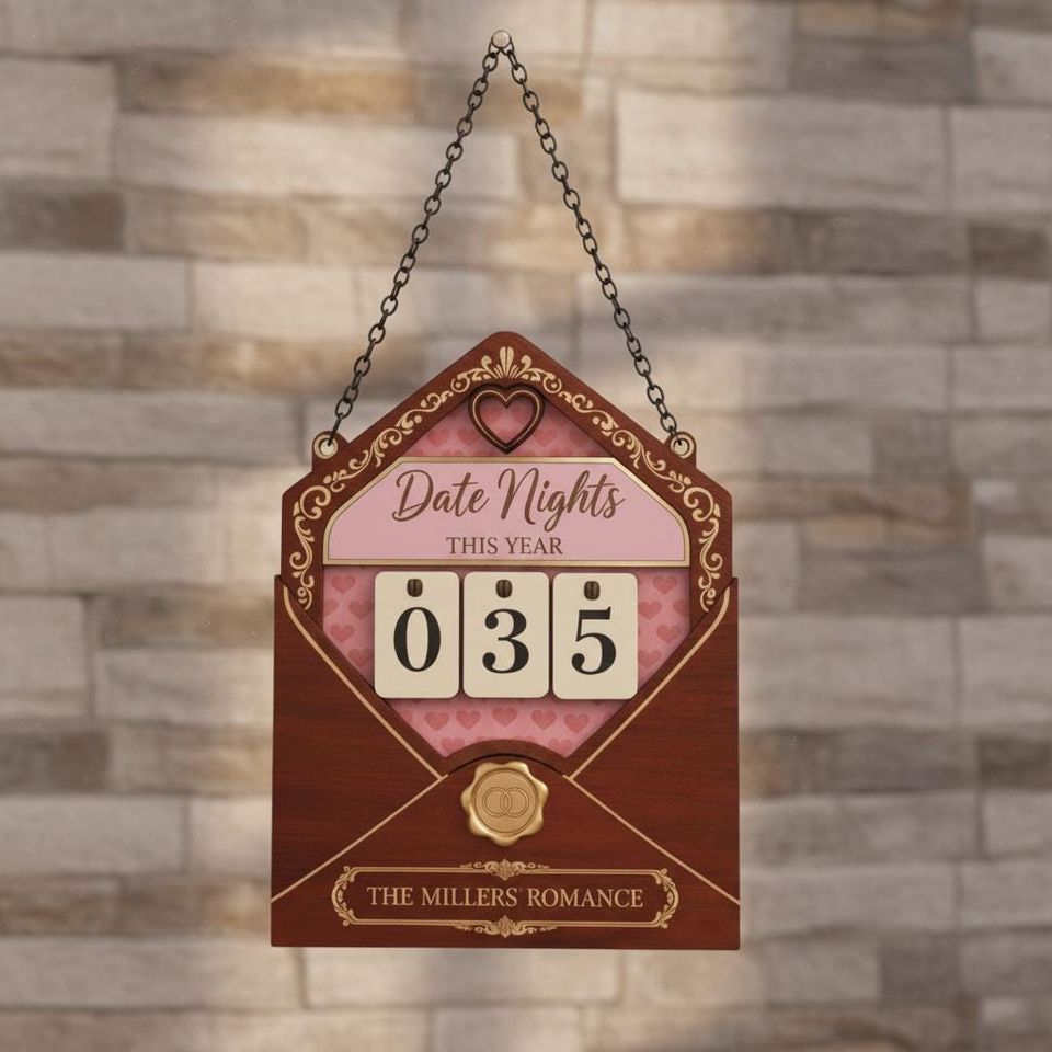 Wooden Date Night Tracker Decor for Couples, Custom Name Date Counter Sign, Romantic Relationship Keepsake, Anniversary Wedding Gift