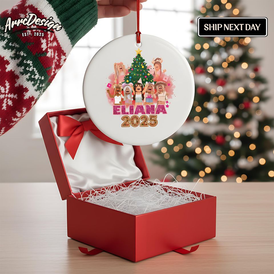 Personalized Pink Glitter Game Ceramic Ornament: Custom Christmas Gift