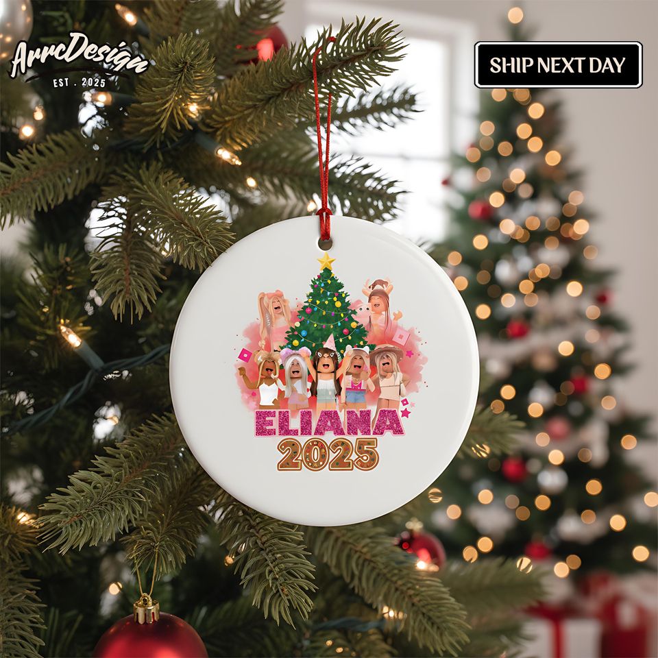 Personalized Pink Glitter Game Ceramic Ornament: Custom Christmas Gift