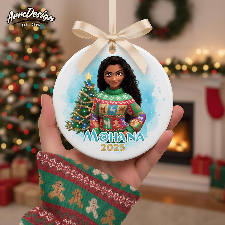Moana Circle Christmas Ornament: Personalized Name 2025 Sweater Design