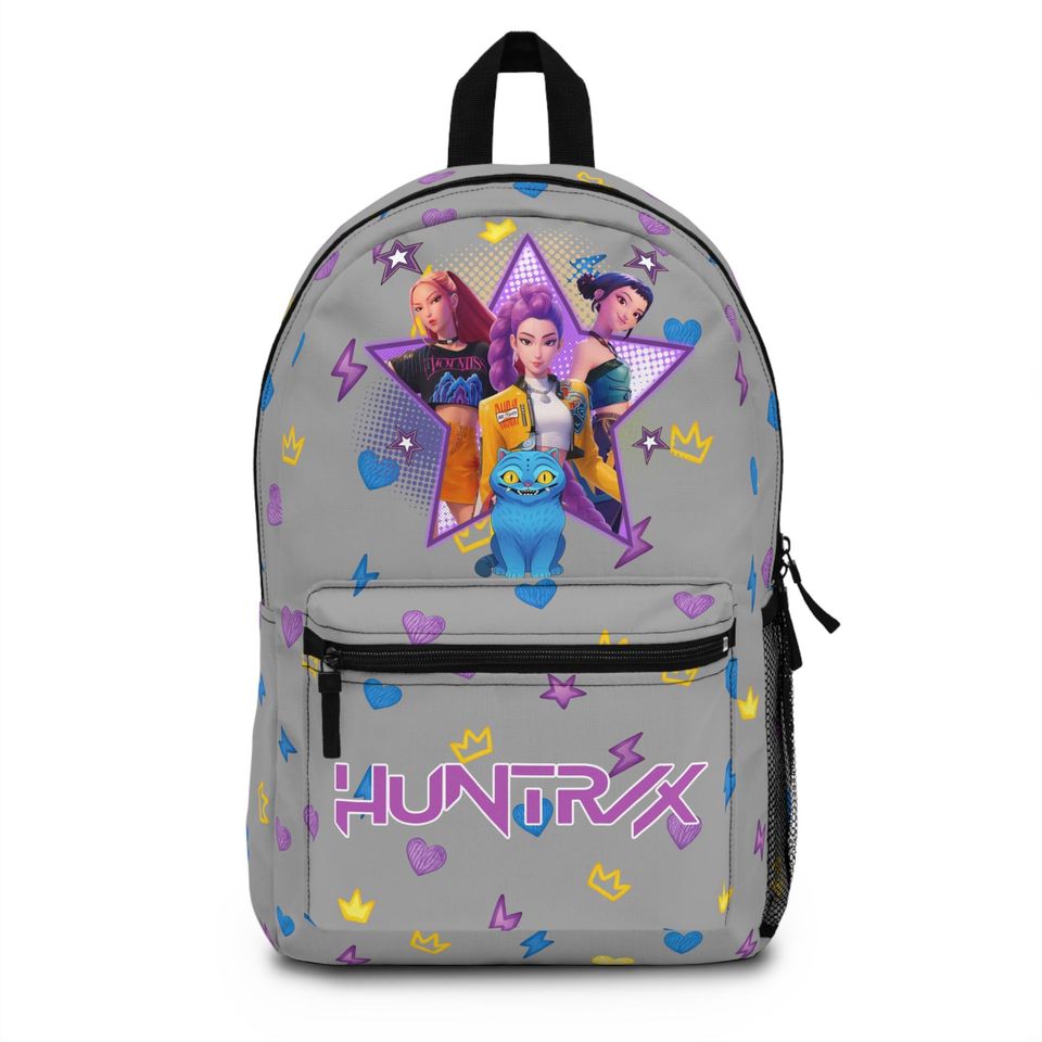Huntrix K-Pop Demon Hunters Backpack in Cool Gray, Back to School Student Gift