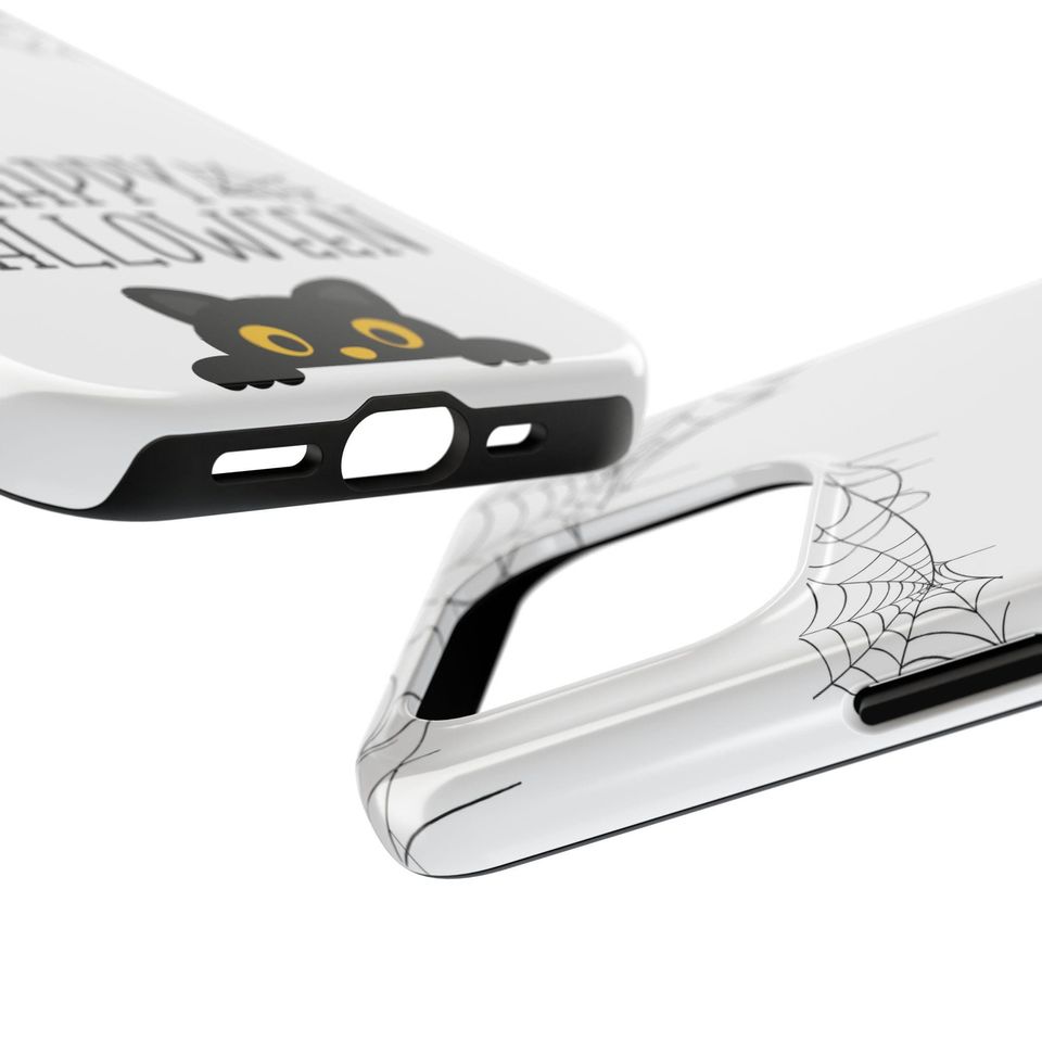 Halloween Black Cat Phone Case: Spooky Spiderweb Design