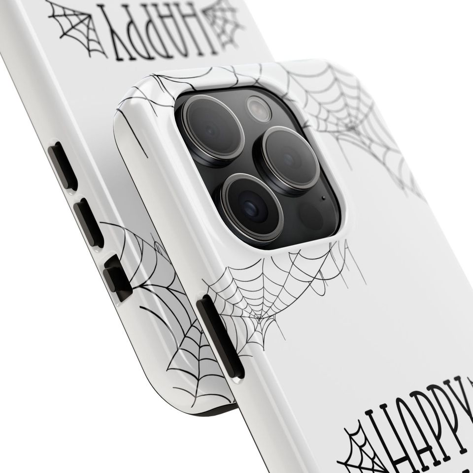 Halloween Black Cat Phone Case: Spooky Spiderweb Design