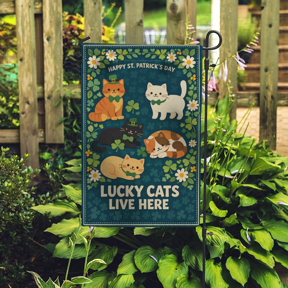 Lucky Cats St. Patrick's Day Garden Flag