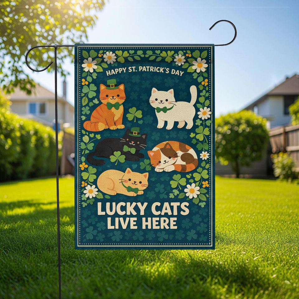 Lucky Cats St. Patrick's Day Garden Flag