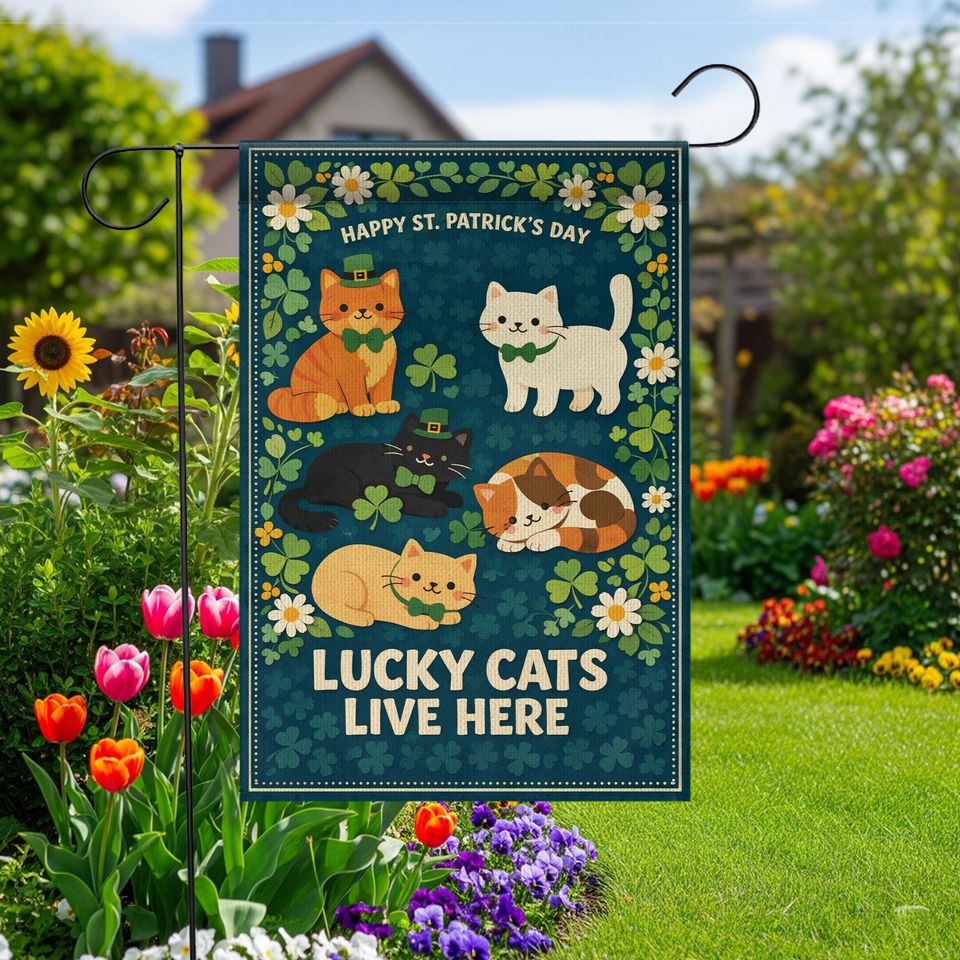 Lucky Cats St. Patrick's Day Garden Flag