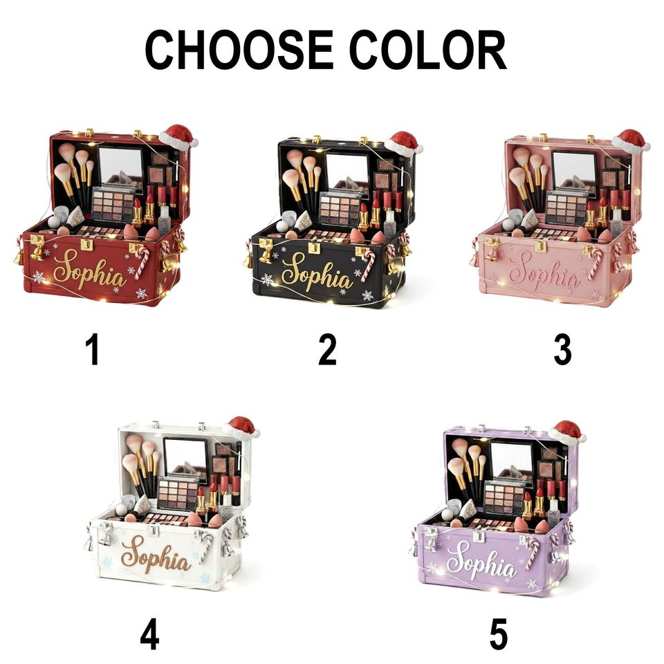 Personalized  Holiday Makeup Kit: Choose Color, Personalized Name, Santa Hat, Gift Box Set