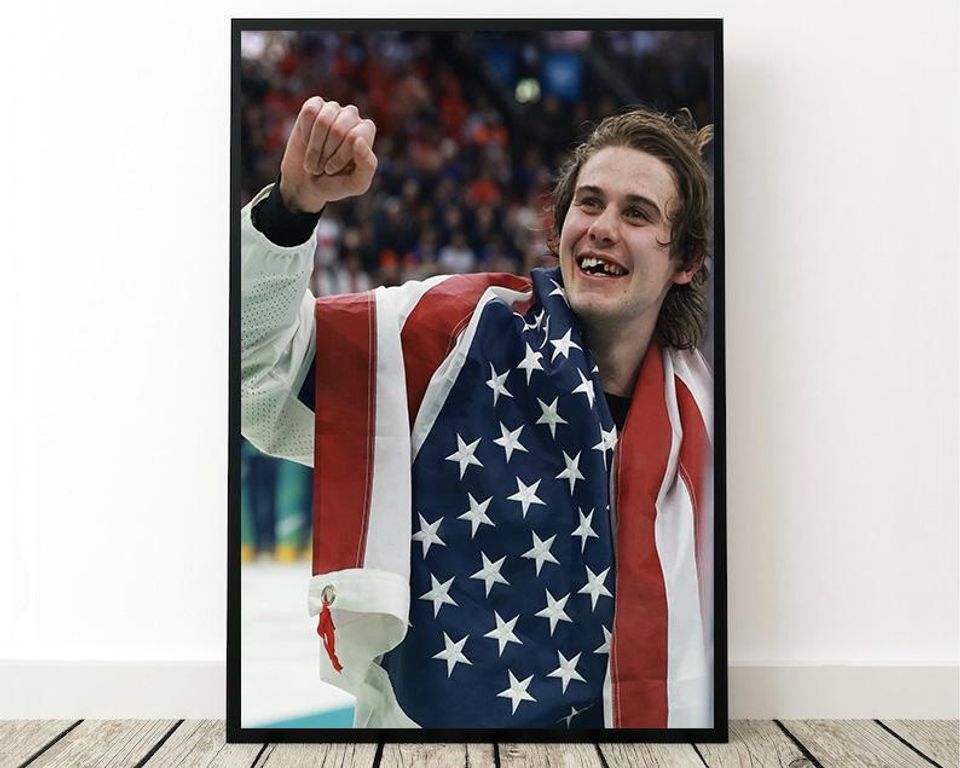 Jack Hughes USA Hockey Poster 2026 Winter Olympics Gold Medal Sports Wall Art
