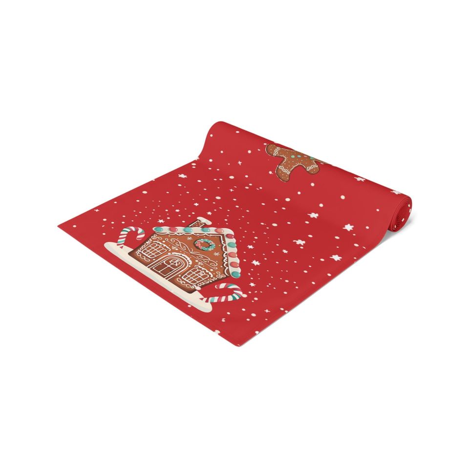 Gingerbread House Table Runner, Festive Christmas Decor