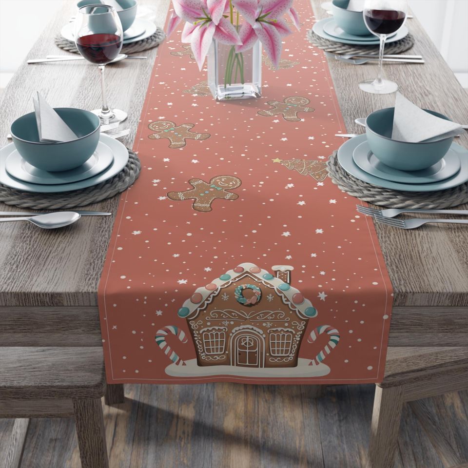 Gingerbread House Table Runner, Festive Christmas Decor