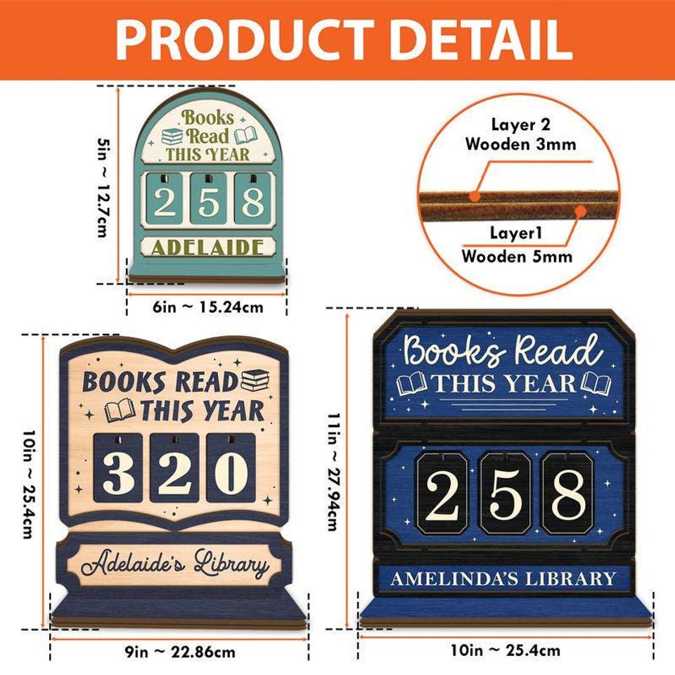 Sleeping Cat on Book Reading Book Tracker  Personalized Wooden Book Counter Shelf for Cozy Library Decor