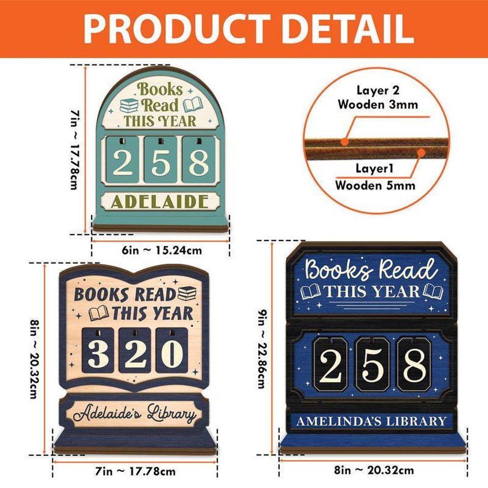 Sleeping Cat on Book Reading Book Tracker  Personalized Wooden Book Counter Shelf for Cozy Library Decor