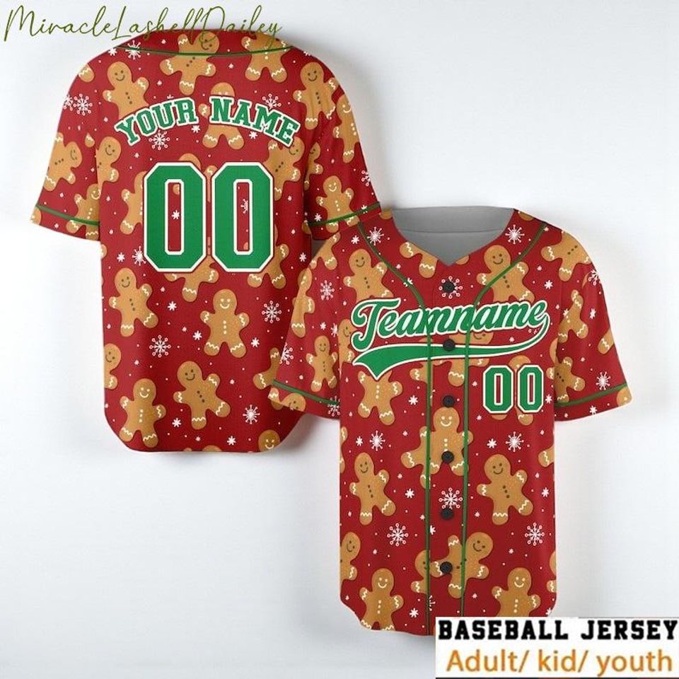 Custom Gingerbread Baseball Jersey, Funny Christmas Team Shirt