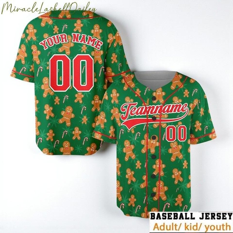 Custom Gingerbread Baseball Jersey, Funny Christmas Team Shirt