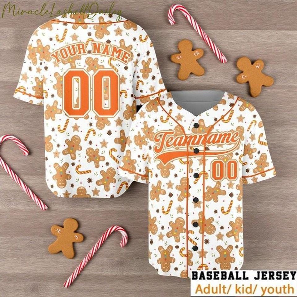 Custom Gingerbread Baseball Jersey, Funny Christmas Team Shirt