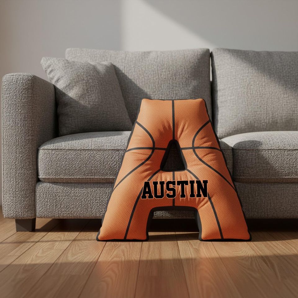 Personalized Basketball Pillow, Custom Letter Shaped Decor for Sport Fans, Home Decoration, Christmas Gift