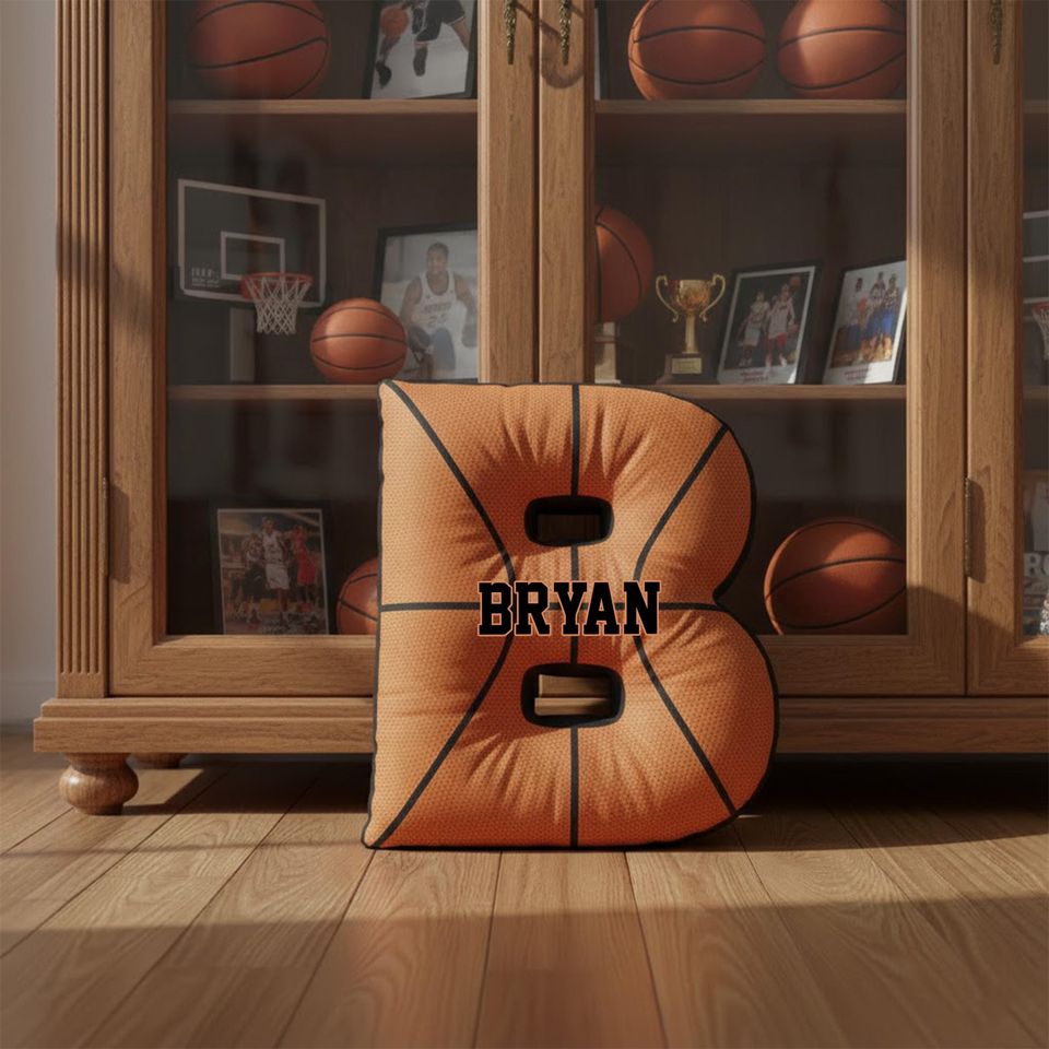 Personalized Basketball Pillow, Custom Letter Shaped Decor for Sport Fans, Home Decoration, Christmas Gift